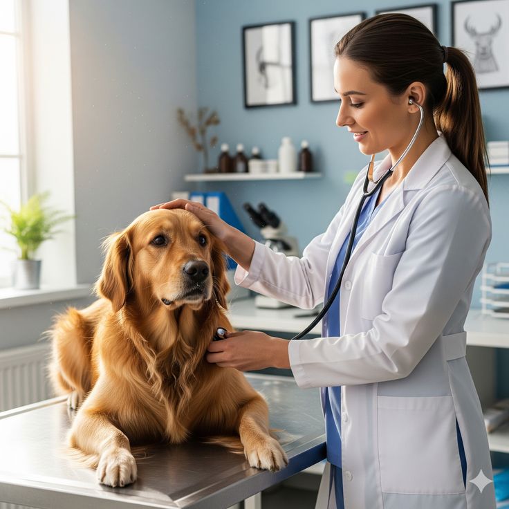 Veterinarian checking a dog in clinic