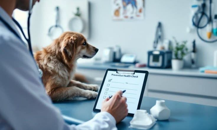 Veterinarians checking a dog in a clinic